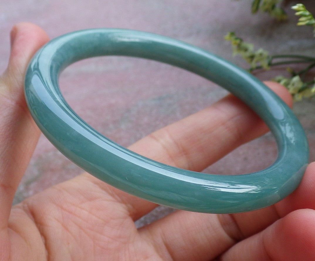 Certified Hand Carved Green Natural A JADE Circle Jadeite Bangle Bracelet 57mm