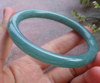 Certified Hand Carved Green Natural A JADE Circle Jadeite Bangle Bracelet 57mm