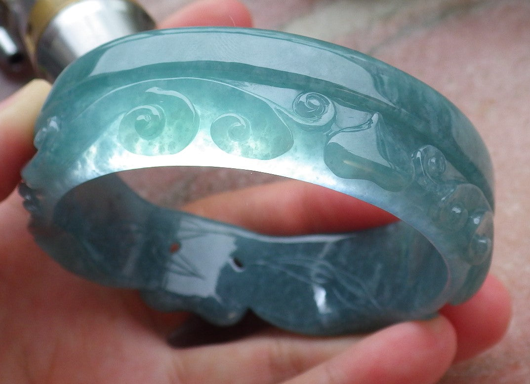 Certified Hand Carved Green Natural A JADE Jadeite Love Heart Bangle Bracelet 59mm