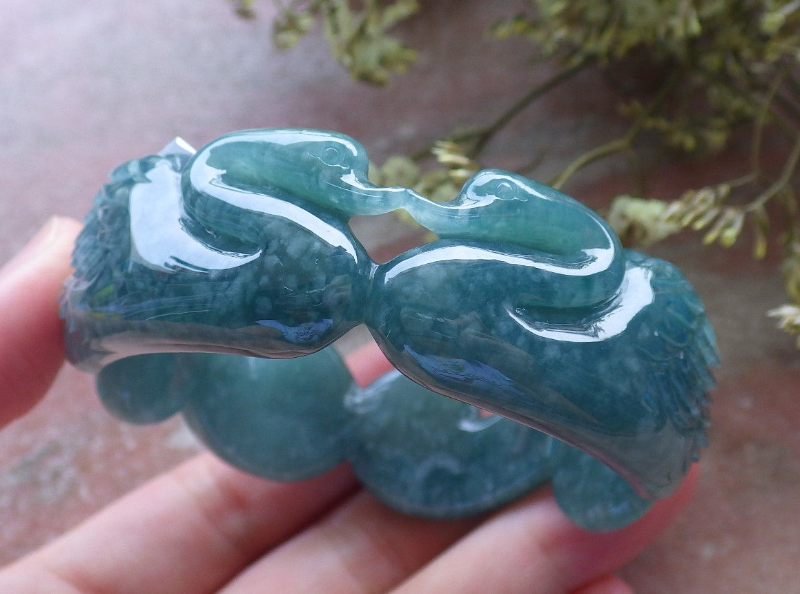 Certified Hand Carved Green Natural A JADE Circle Jadeite Love Mandarin Duck Bracelet Bangle 55mm
