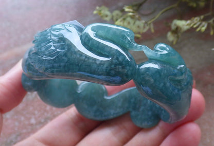 Certified Hand Carved Green Natural A JADE Circle Jadeite Love Mandarin Duck Bracelet Bangle 55mm