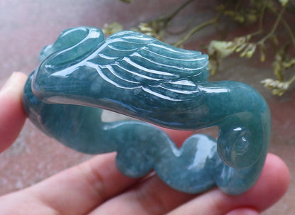Certified Hand Carved Green Natural A JADE Circle Jadeite Love Mandarin Duck Bracelet Bangle 55mm