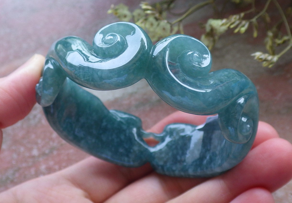 Certified Hand Carved Green Natural A JADE Circle Jadeite Love Mandarin Duck Bracelet Bangle 55mm