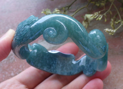 Certified Hand Carved Green Natural A JADE Circle Jadeite Love Mandarin Duck Bracelet Bangle 55mm
