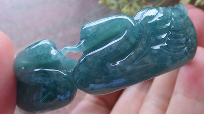 Certified Hand Carved Green Natural A JADE Circle Jadeite Love Mandarin Duck Bracelet Bangle 55mm