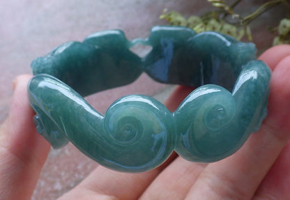 Certified Hand Carved Green Natural A JADE Circle Jadeite Love Mandarin Duck Bracelet Bangle 55mm
