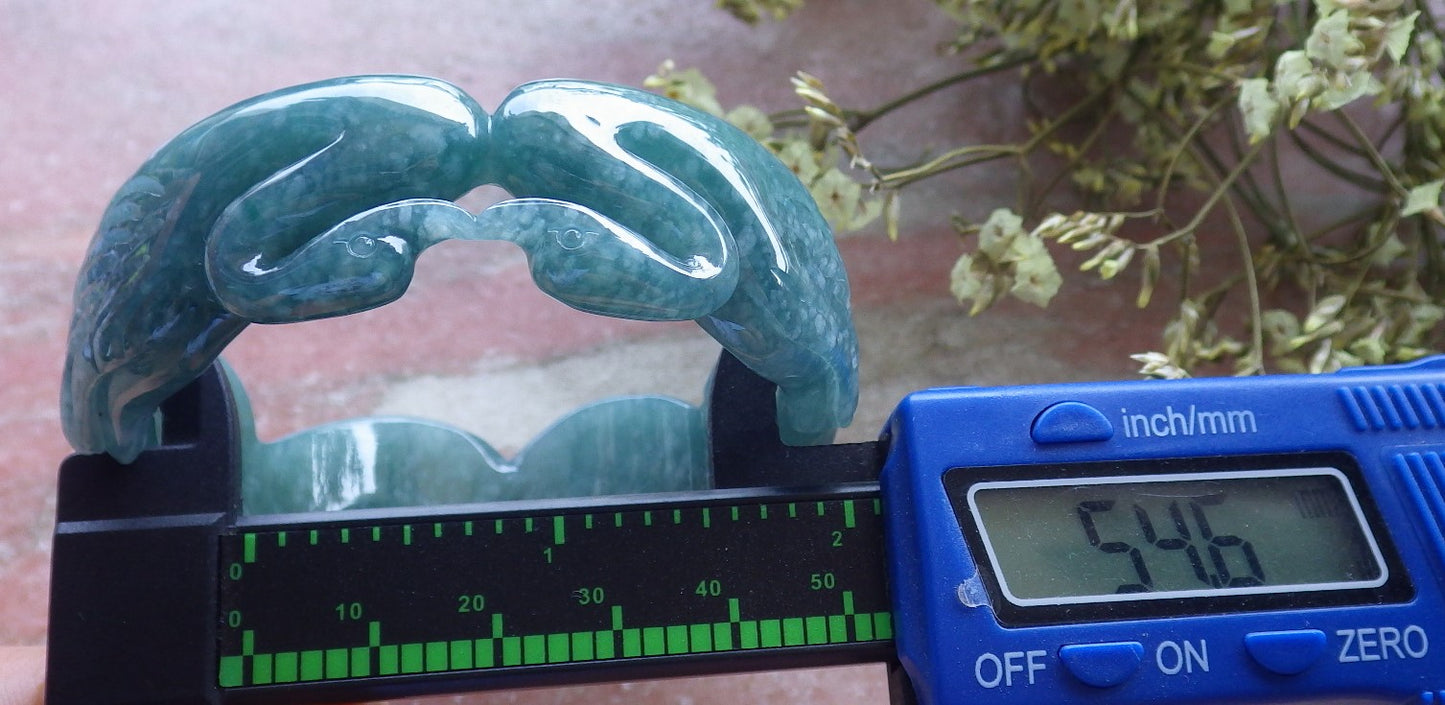 Certified Hand Carved Green Natural A JADE Circle Jadeite Love Mandarin Duck Bracelet Bangle 55mm