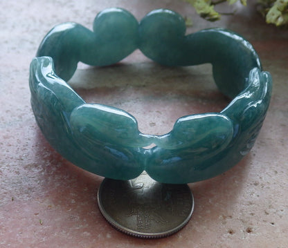 Certified Hand Carved Green Natural A JADE Circle Jadeite Love Mandarin Duck Bracelet Bangle 55mm