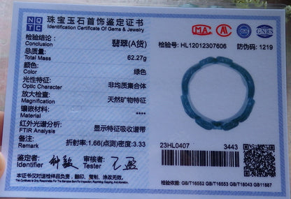 Certified Hand Carved Green Natural A JADE Circle Jadeite Love Mandarin Duck Bracelet Bangle 55mm