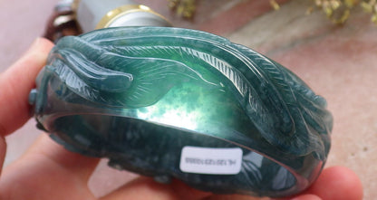 Certified Hand Carved Blue Water Green Natural A JADE Jadeite Phoenix Circle Bangle Bracelet 62mm