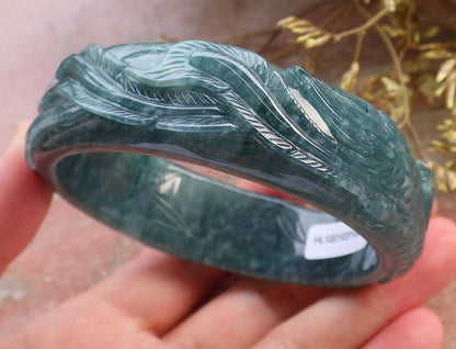 Certified Hand Carved Blue Water Green Natural A JADE Jadeite Phoenix Circle Bangle Bracelet 62mm