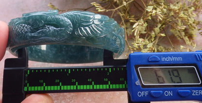Certified Hand Carved Blue Water Green Natural A JADE Jadeite Phoenix Circle Bangle Bracelet 62mm