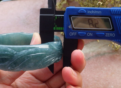 Certified Hand Carved Blue Water Green Natural A JADE Jadeite Phoenix Circle Bangle Bracelet 60 mm