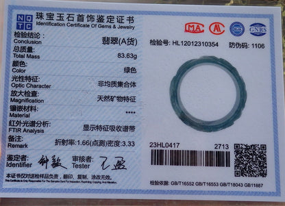 Certified Hand Carved Blue Water Green Natural A JADE Jadeite Phoenix Circle Bangle Bracelet 60 mm