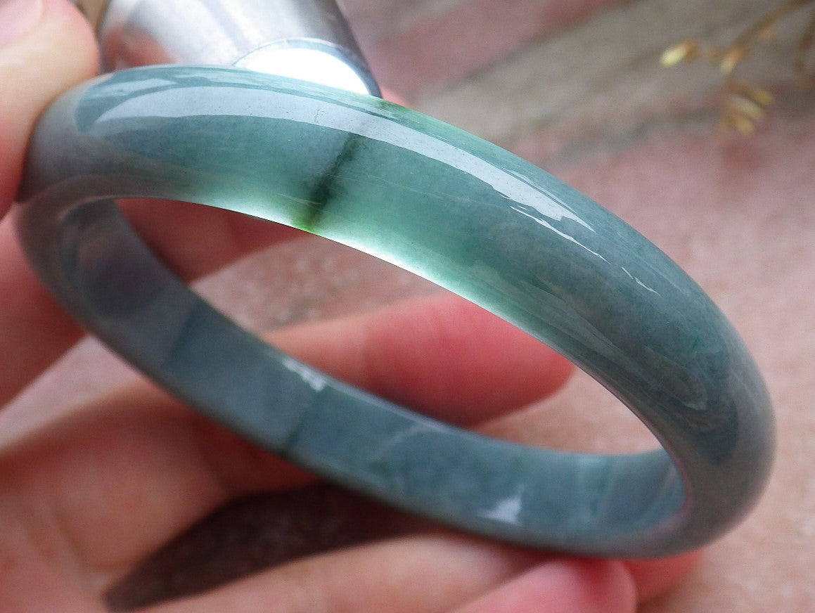 Certified Hand Carved Green Natural A JADE Circle Jadeite Bangle Bracelet 56mm