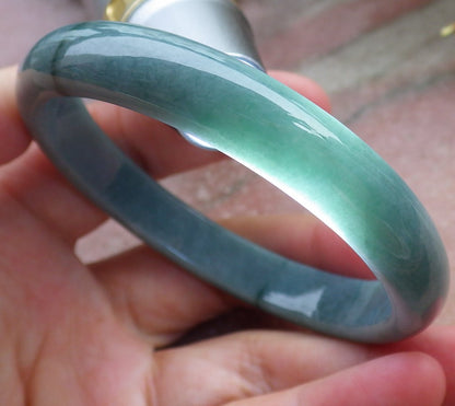 Certified Hand Carved Green Natural A JADE Circle Jadeite Bangle Bracelet 56mm