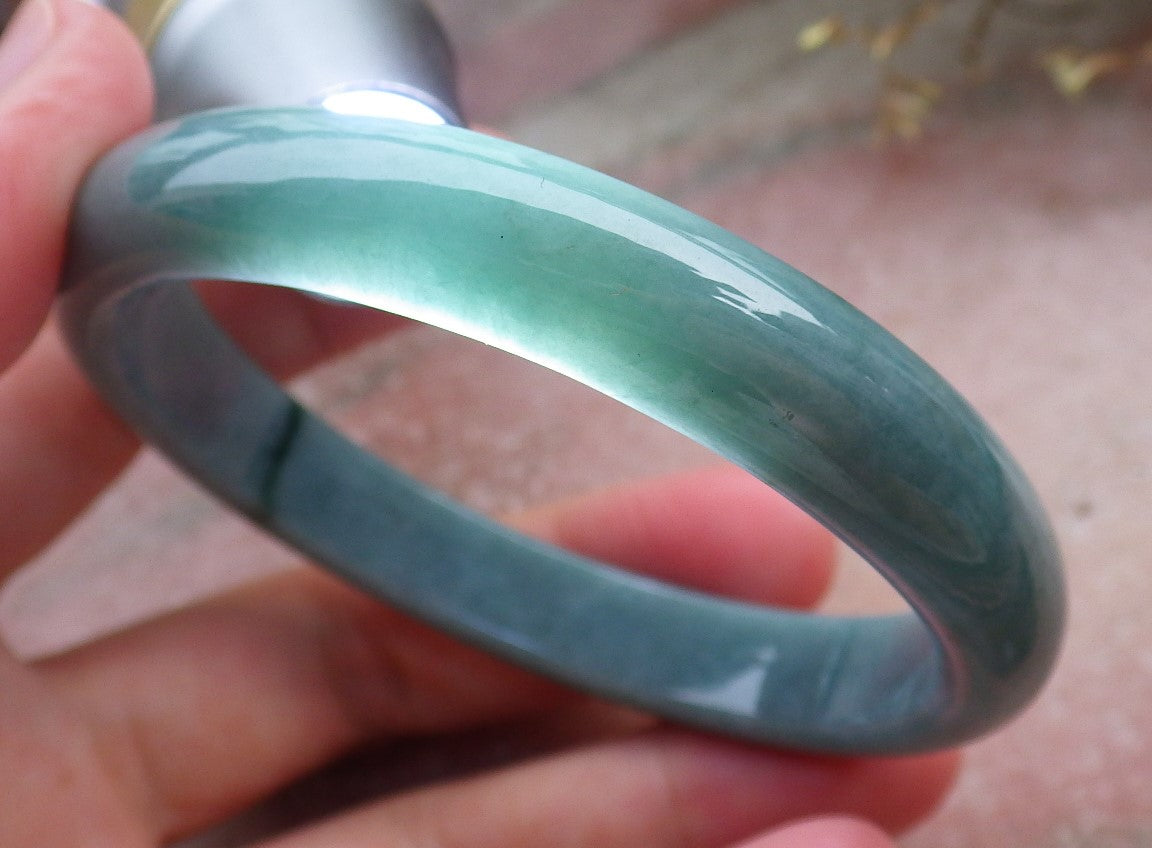 Certified Hand Carved Green Natural A JADE Circle Jadeite Bangle Bracelet 56mm