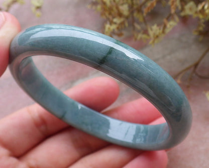 Certified Hand Carved Green Natural A JADE Circle Jadeite Bangle Bracelet 56mm
