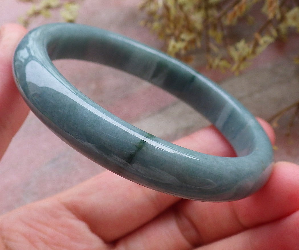 Certified Hand Carved Green Natural A JADE Circle Jadeite Bangle Bracelet 56mm