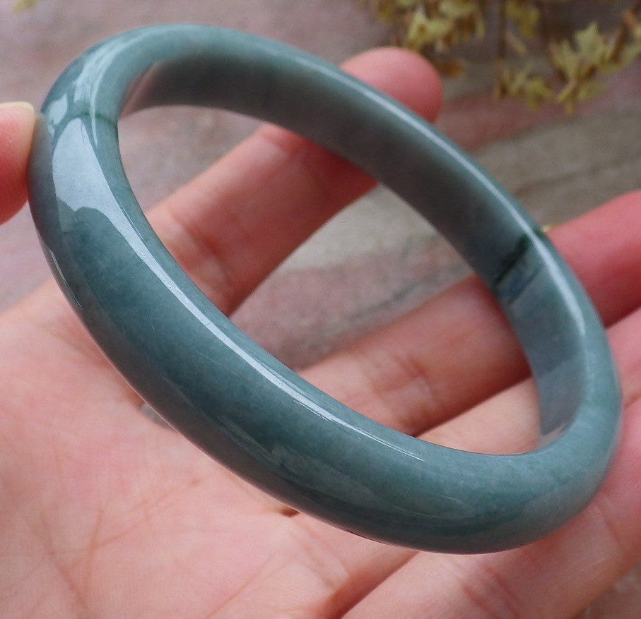 Certified Hand Carved Green Natural A JADE Circle Jadeite Bangle Bracelet 56mm