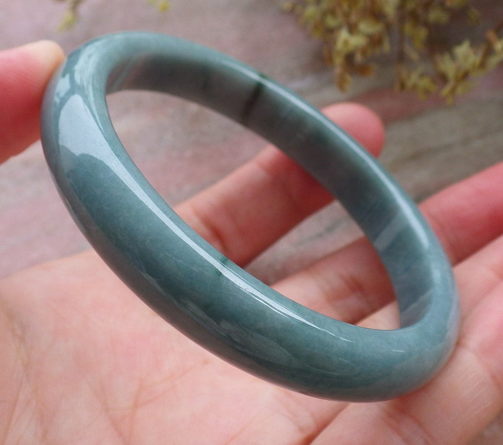 Certified Hand Carved Green Natural A JADE Circle Jadeite Bangle Bracelet 56mm