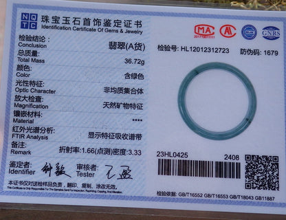 Certified Hand Carved Green Natural A JADE Circle Jadeite Bangle Bracelet 56mm