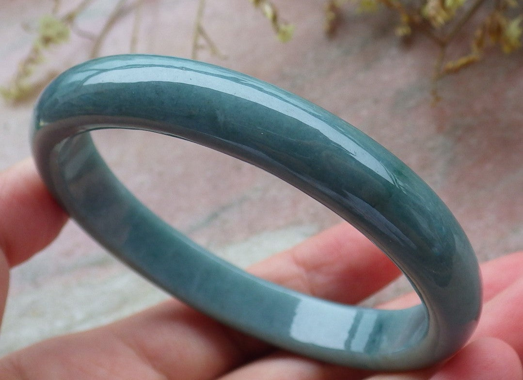 59mm Certified Hand Carved Green Natural Grade A JADE Jadeite Circle Bangle Bracelet