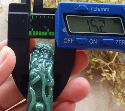 65mm Certified Hand Carved Blue Water Green Natural A JADE Jadeite Dragon Phoenix Circle Bangle Bracelet