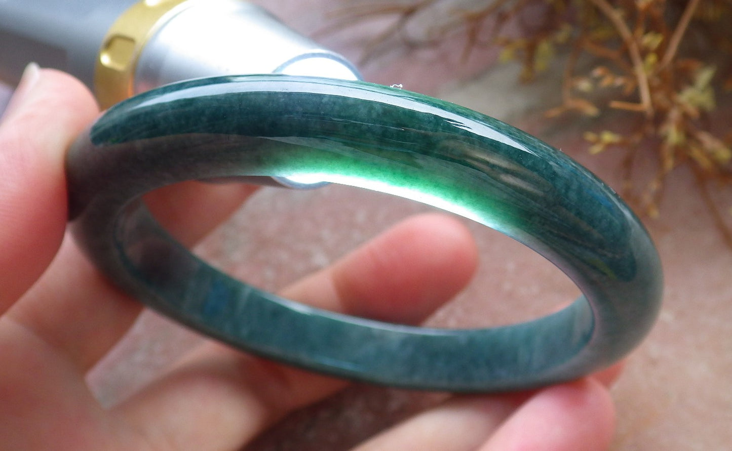 57mm Certified Hand Carved Green Natural A JADE Circle Jadeite Bangle Bracelet