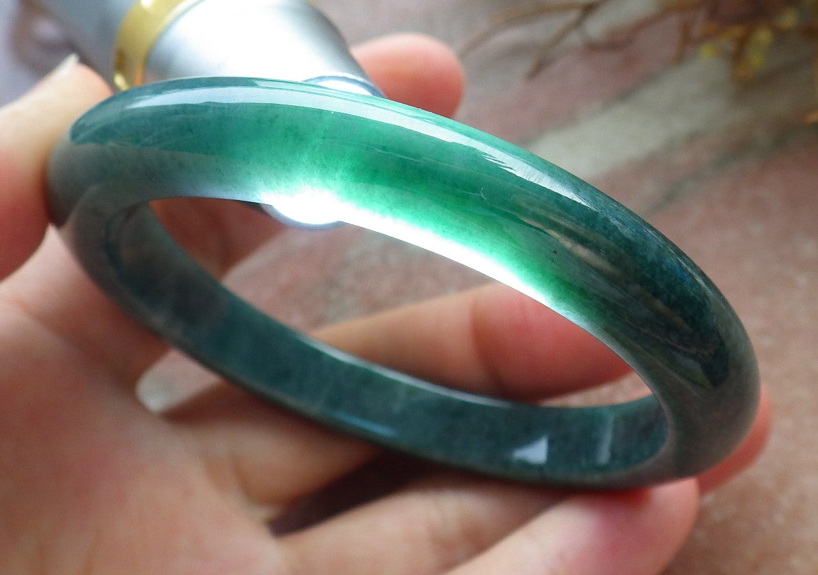 57mm Certified Hand Carved Green Natural A JADE Circle Jadeite Bangle Bracelet