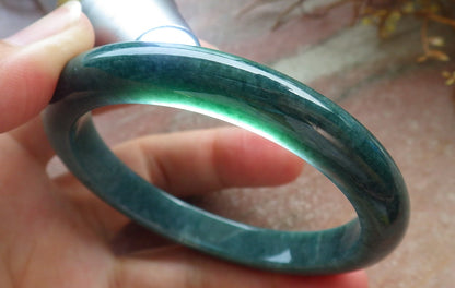 57mm Certified Hand Carved Green Natural A JADE Circle Jadeite Bangle Bracelet