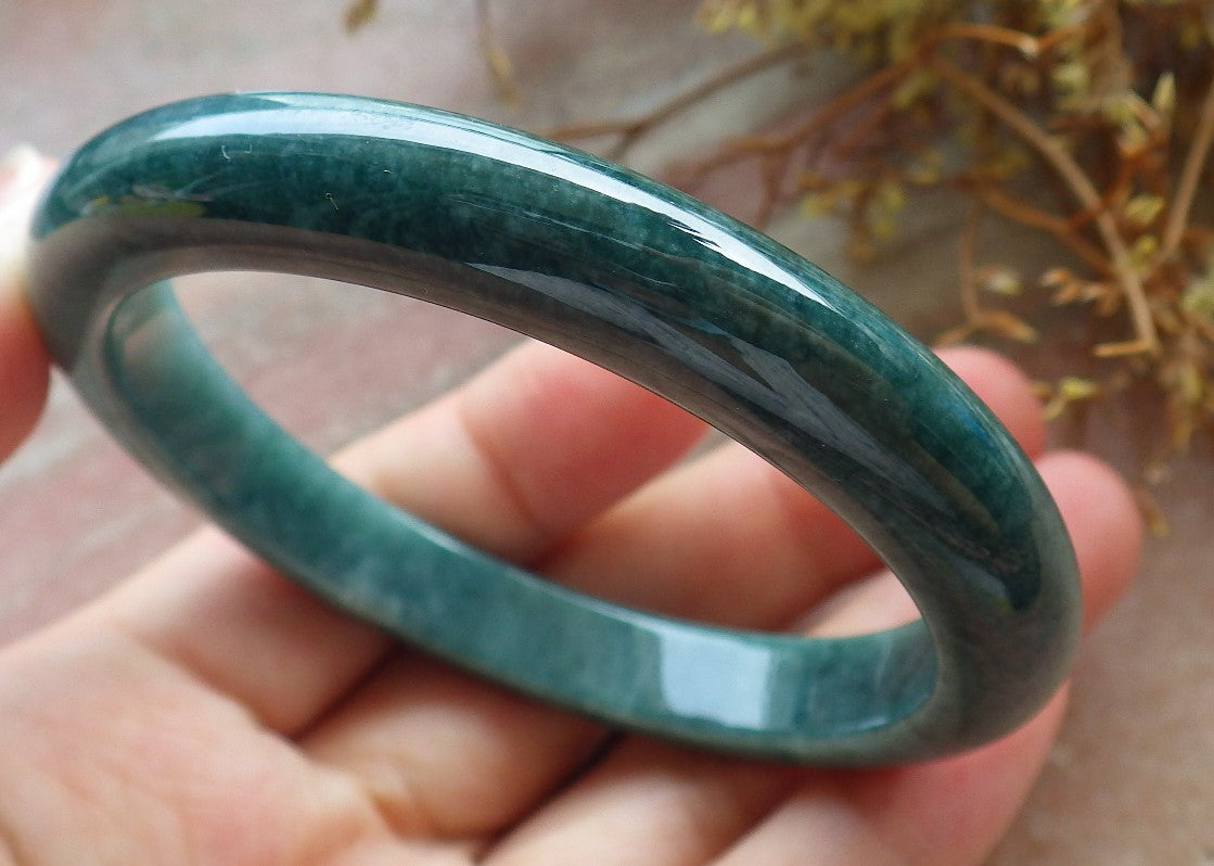 57mm Certified Hand Carved Green Natural A JADE Circle Jadeite Bangle Bracelet