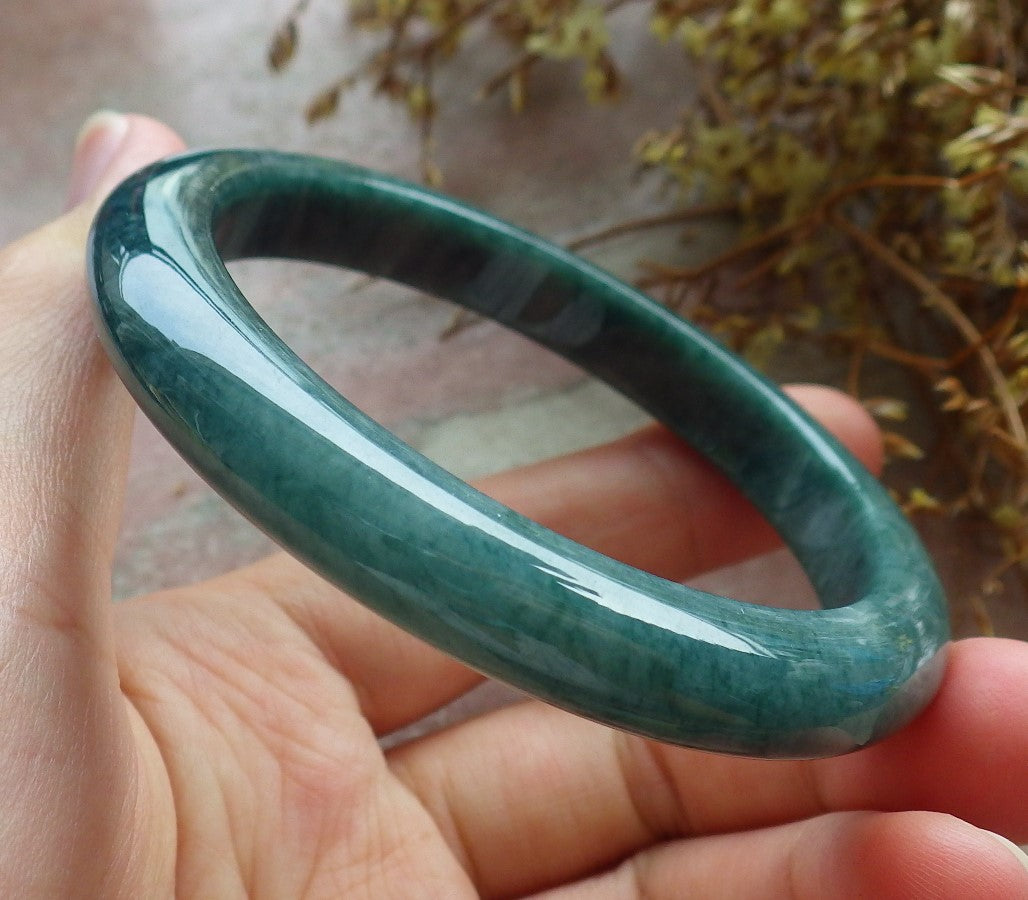 57mm Certified Hand Carved Green Natural A JADE Circle Jadeite Bangle Bracelet