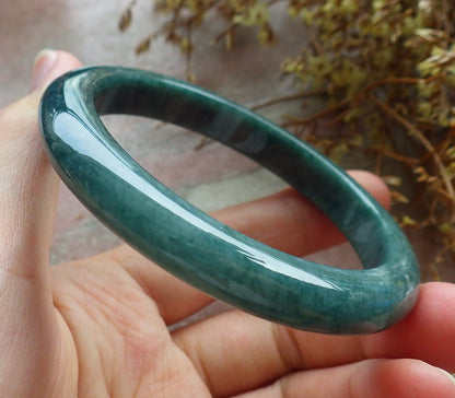 57mm Certified Hand Carved Green Natural A JADE Circle Jadeite Bangle Bracelet