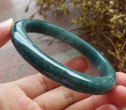 57mm Certified Hand Carved Green Natural A JADE Circle Jadeite Bangle Bracelet