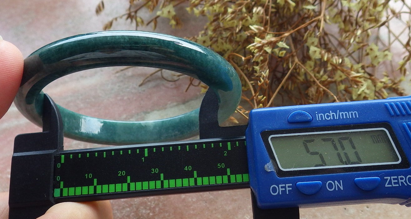 57mm Certified Hand Carved Green Natural A JADE Circle Jadeite Bangle Bracelet