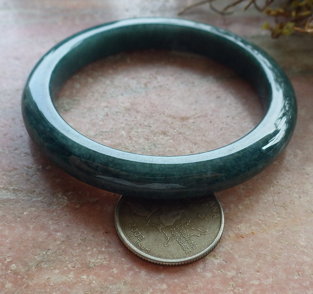 57mm Certified Hand Carved Green Natural A JADE Circle Jadeite Bangle Bracelet