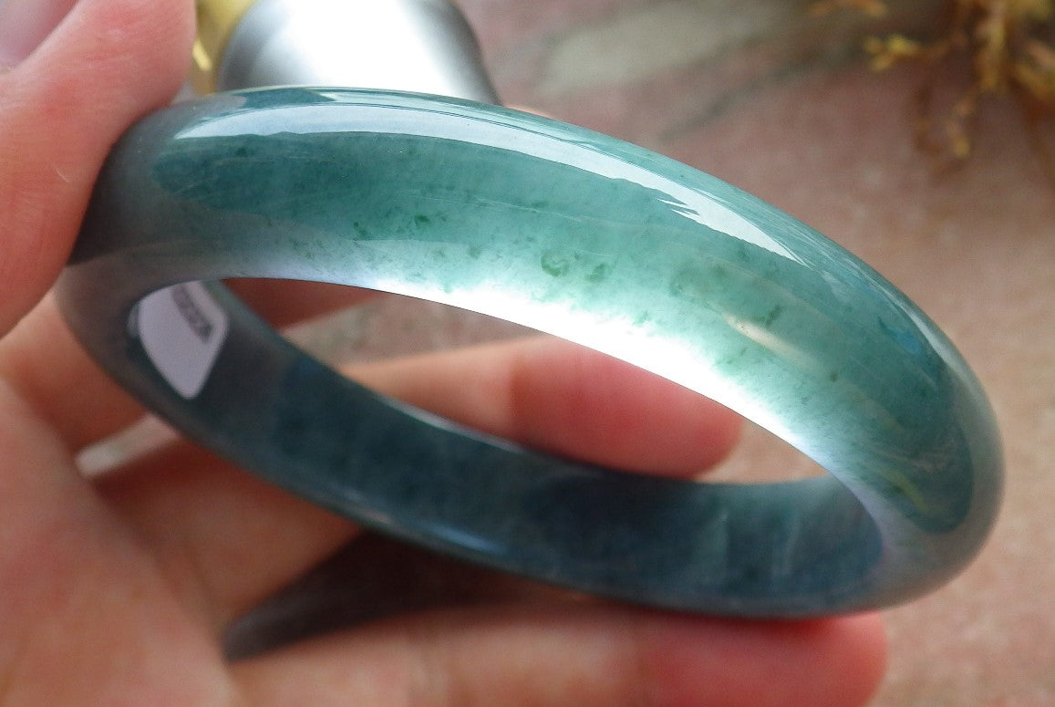57mm Certified Hand Carved Green Natural A JADE Circle Jadeite Bangle Bracelet