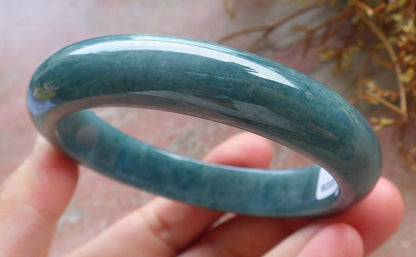 57mm Certified Hand Carved Green Natural A JADE Circle Jadeite Bangle Bracelet
