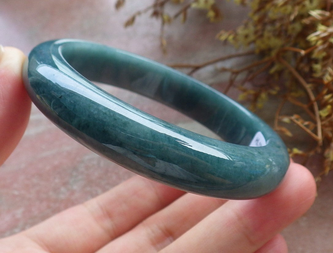 57mm Certified Hand Carved Green Natural A JADE Circle Jadeite Bangle Bracelet
