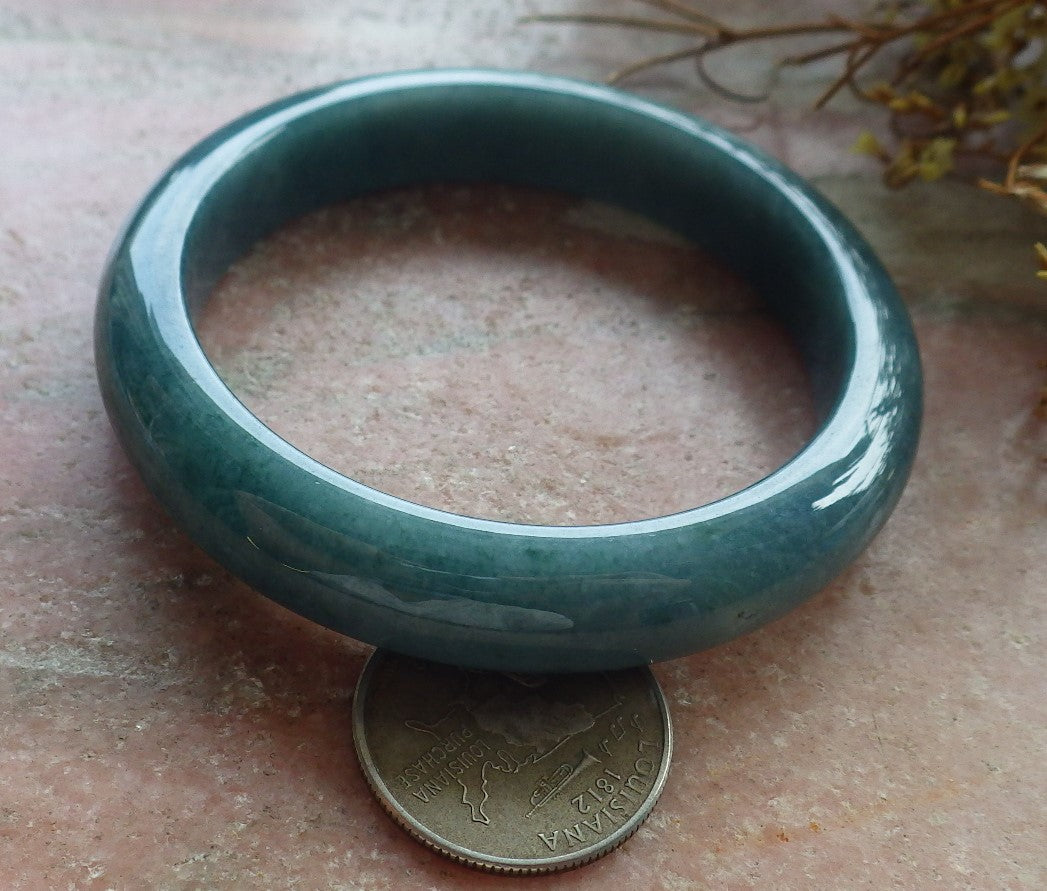 57mm Certified Hand Carved Green Natural A JADE Circle Jadeite Bangle Bracelet