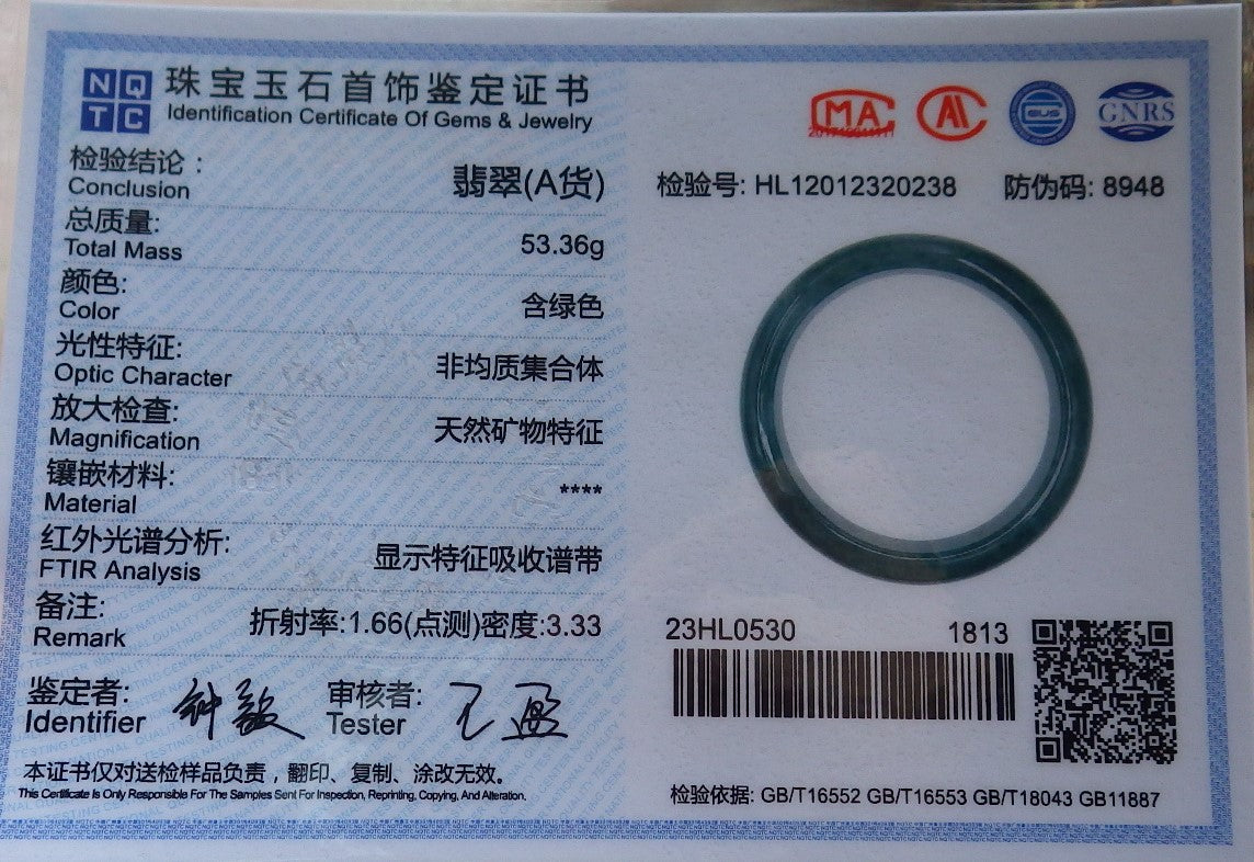 57mm Certified Hand Carved Green Natural A JADE Circle Jadeite Bangle Bracelet