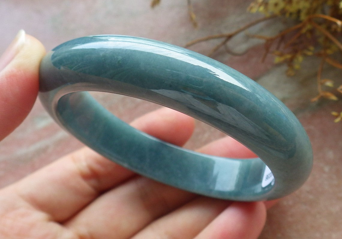 56mm Certified Hand Carved Green Natural A JADE Circle Jadeite Bangle Bracelet
