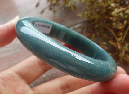 56mm Certified Hand Carved Green Natural A JADE Circle Jadeite Bangle Bracelet