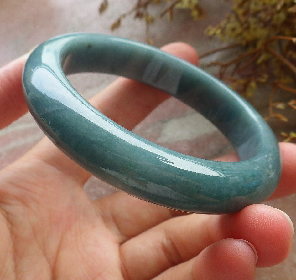 56mm Certified Hand Carved Green Natural A JADE Circle Jadeite Bangle Bracelet