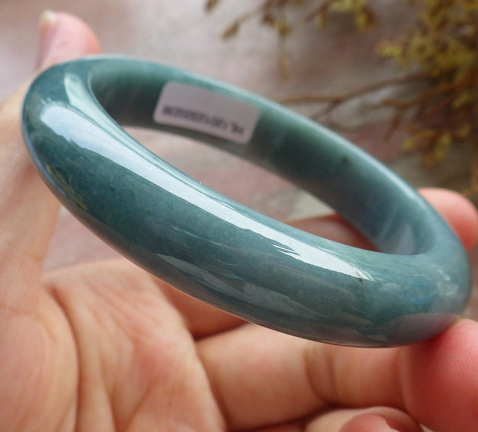 56mm Certified Hand Carved Green Natural A JADE Circle Jadeite Bangle Bracelet