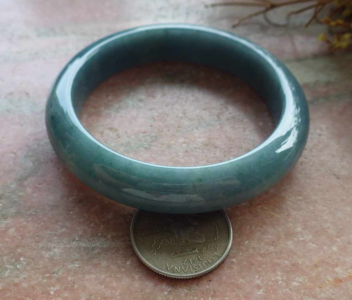 56mm Certified Hand Carved Green Natural A JADE Circle Jadeite Bangle Bracelet