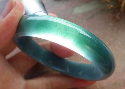 57mm Certified Hand Carved Green Natural Grade A JADE Jadeite Circle Bangle Bracelet