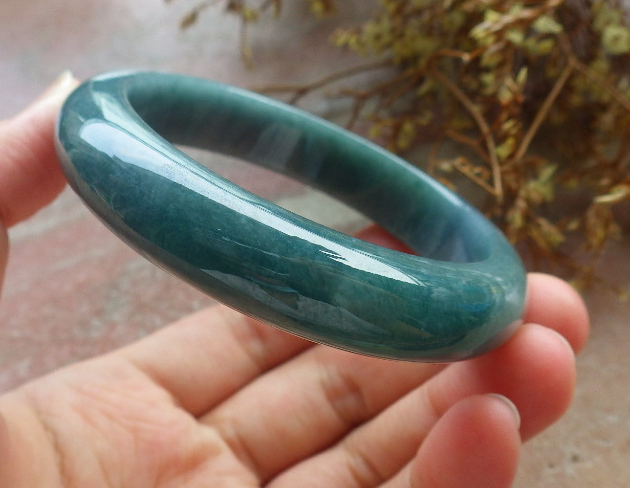 57mm Certified Hand Carved Green Natural Grade A JADE Jadeite Circle Bangle Bracelet