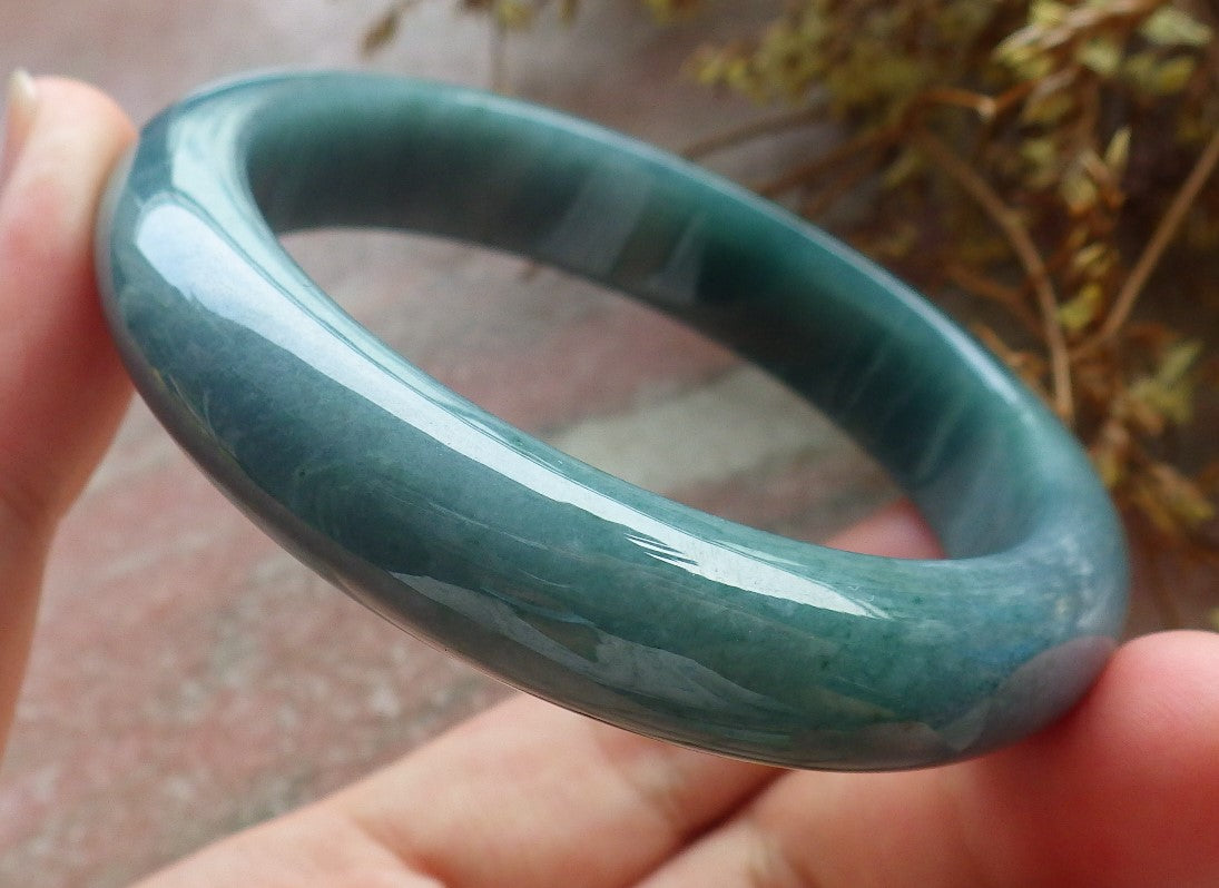 57mm Certified Hand Carved Green Natural Grade A JADE Jadeite Circle Bangle Bracelet